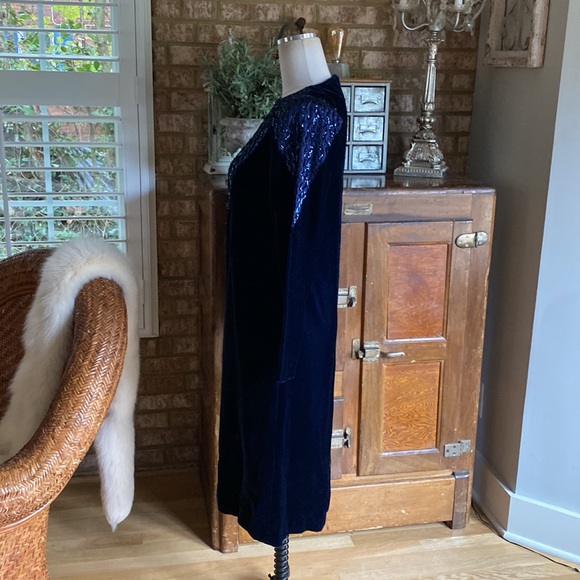 RICKI LANG FOR NUIT VINTAGE DEEP BLUE SEQUIN VELVET DRESS 4 EXCELLENT - Picture 4 of 9